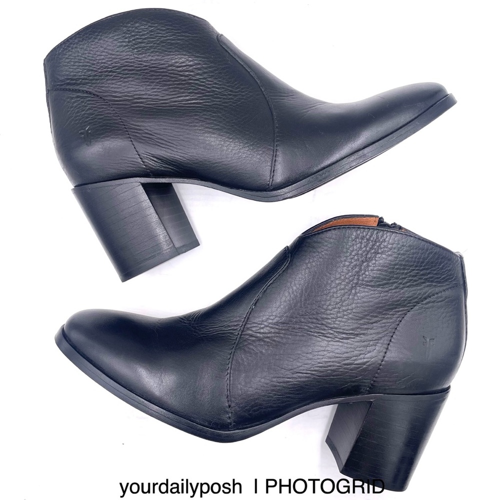 Frye black leather Nora Short Zip block heel ankle boots US 8M